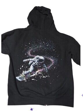 Adult S Astronaut  Graphic Hoodie - Black with Pastel Galaxy Unisex